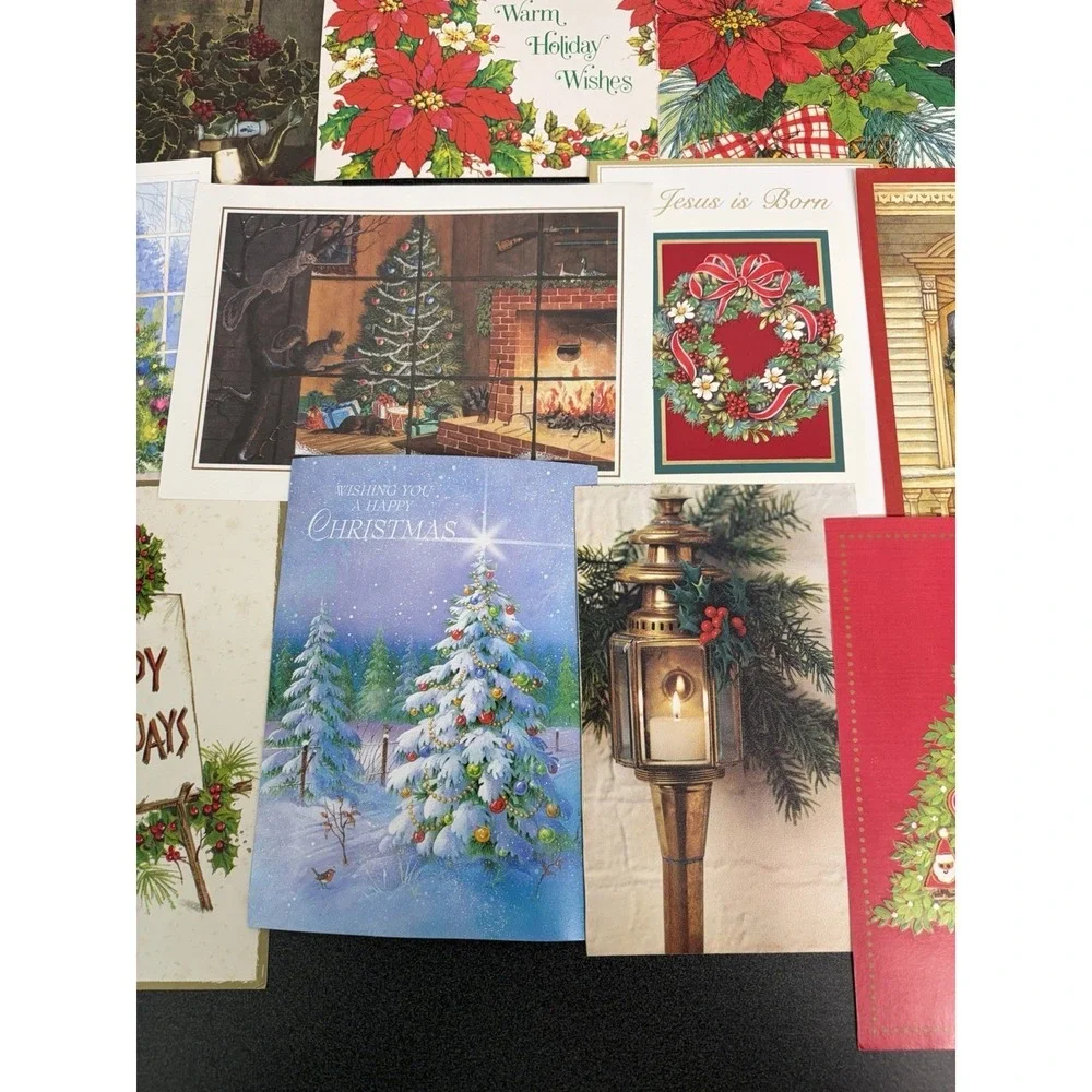 Vintage Christmas Cards Fronts ONLY Greenery Trees Wreaths Scrapbook Crafts 50+